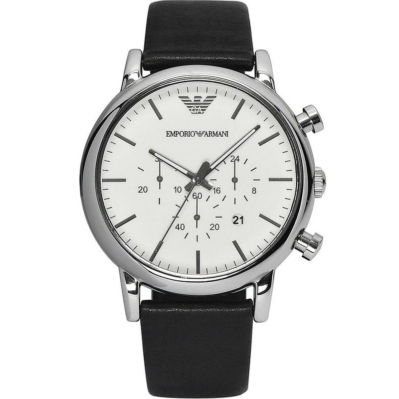 Emporio Armani Men's Chronograph Black Leather Watch - Watches
